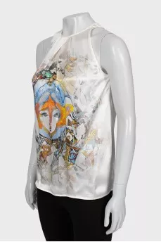 Silk top with print