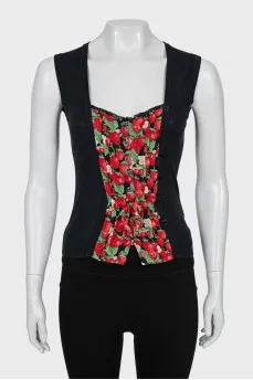 Button-down T-shirt with decorative insert