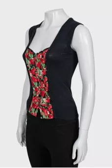 Button-down T-shirt with decorative insert