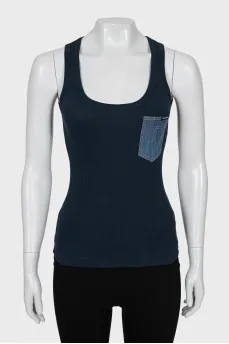 Ribbed tank top with patch pocket
