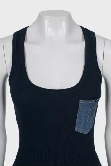 Ribbed tank top with patch pocket