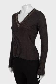 Wool long sleeve V-neck
