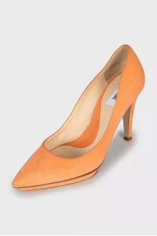 Orange suede pumps