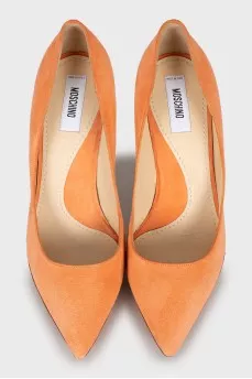 Orange suede pumps