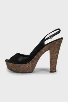 Suede sandals with gold logo