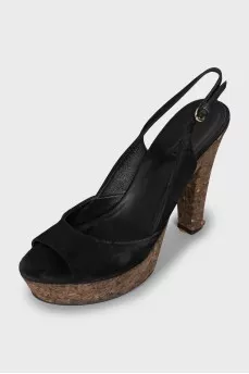 Suede sandals with gold logo