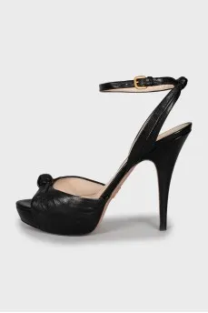 Black leather high heel sandals