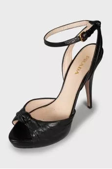 Black leather high heel sandals
