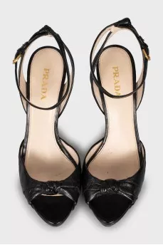 Black leather high heel sandals