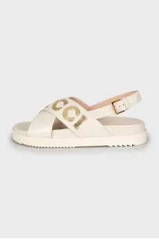 White leather sandals with logo