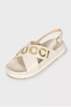 White leather sandals with logo