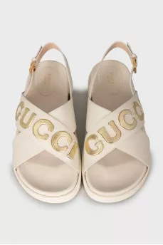 White leather sandals with logo