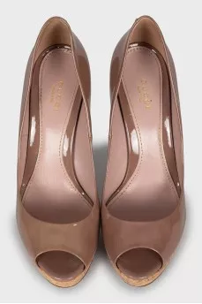 Beige leather high heel shoes