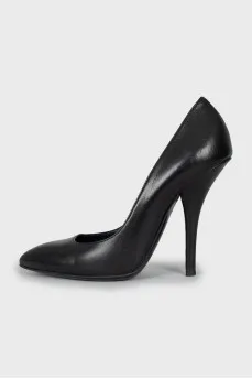 Black leather pumps
