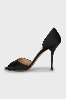 Open-toe stiletto heels in fabric