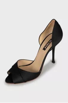 Open-toe stiletto heels in fabric