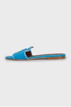 Blue suede slippers