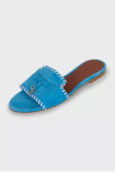 Blue suede slippers