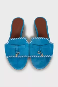 Blue suede slippers
