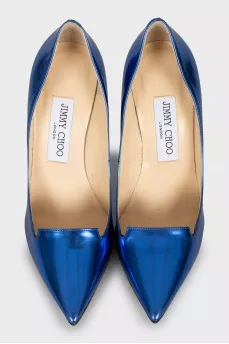 Blue patent leather pumps