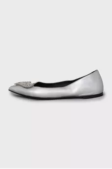 Silver ballet flats with rhinestones
