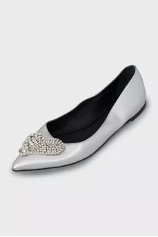 Silver ballet flats with rhinestones