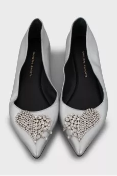Silver ballet flats with rhinestones