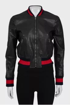 Leather jacket with rhinestones on the back
