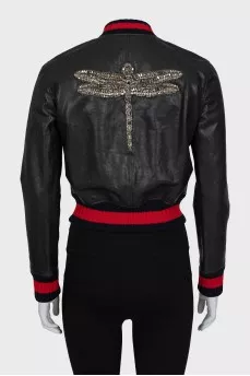 Leather jacket with rhinestones on the back