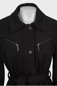 Jacket with a belt, buttons and a zipper