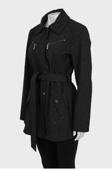 Jacket with a belt, buttons and a zipper