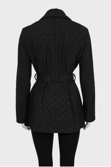 Jacket with a belt, buttons and a zipper