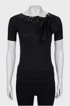 Cashmere and silk t-shirt with crystals