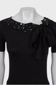 Cashmere and silk t-shirt with crystals