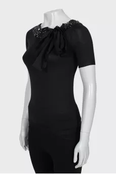 Cashmere and silk t-shirt with crystals