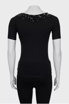 Cashmere and silk t-shirt with crystals