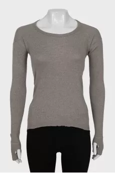 Long sleeve cashmere and silk top with slits on the cuffs
