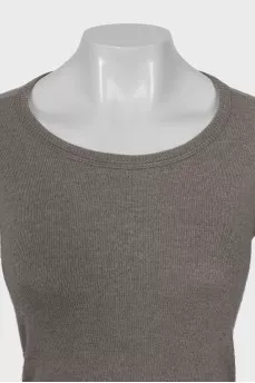 Long sleeve cashmere and silk top with slits on the cuffs