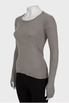 Long sleeve cashmere and silk top with slits on the cuffs