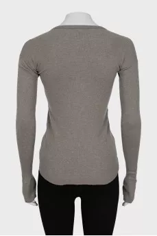 Long sleeve cashmere and silk top with slits on the cuffs