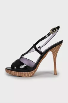 Black stiletto heeled sandals