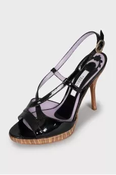 Black stiletto heeled sandals