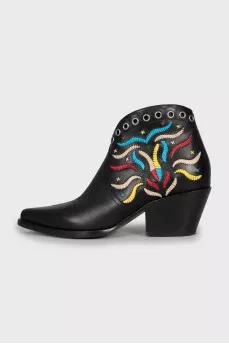 Leather Cossacks with embroidery and eyelet
