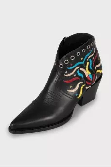 Leather Cossacks with embroidery and eyelet