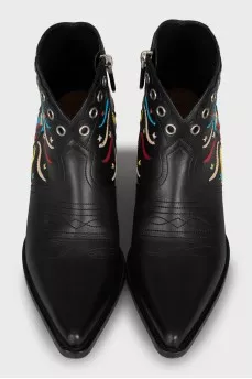 Leather Cossacks with embroidery and eyelet