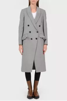 Gray wool coat with asymmetrical buttons