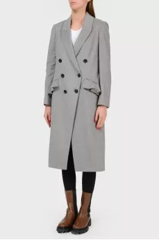 Gray wool coat with asymmetrical buttons
