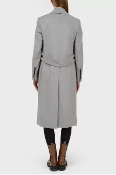 Gray wool coat with asymmetrical buttons