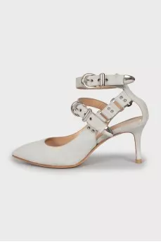 Grey suede heeled shoes