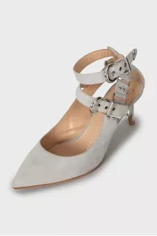 Grey suede heeled shoes